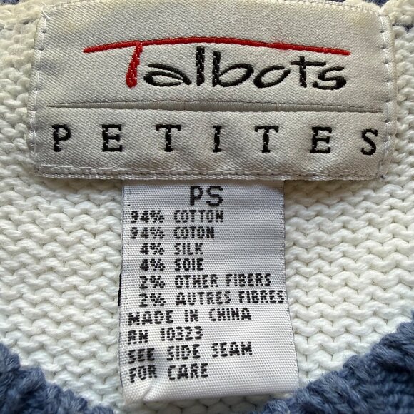 Vintage Talbots Size PS White Cotton Silk Blend Butterfly Ladybug Knit Cardigan - Picture 5 of 16